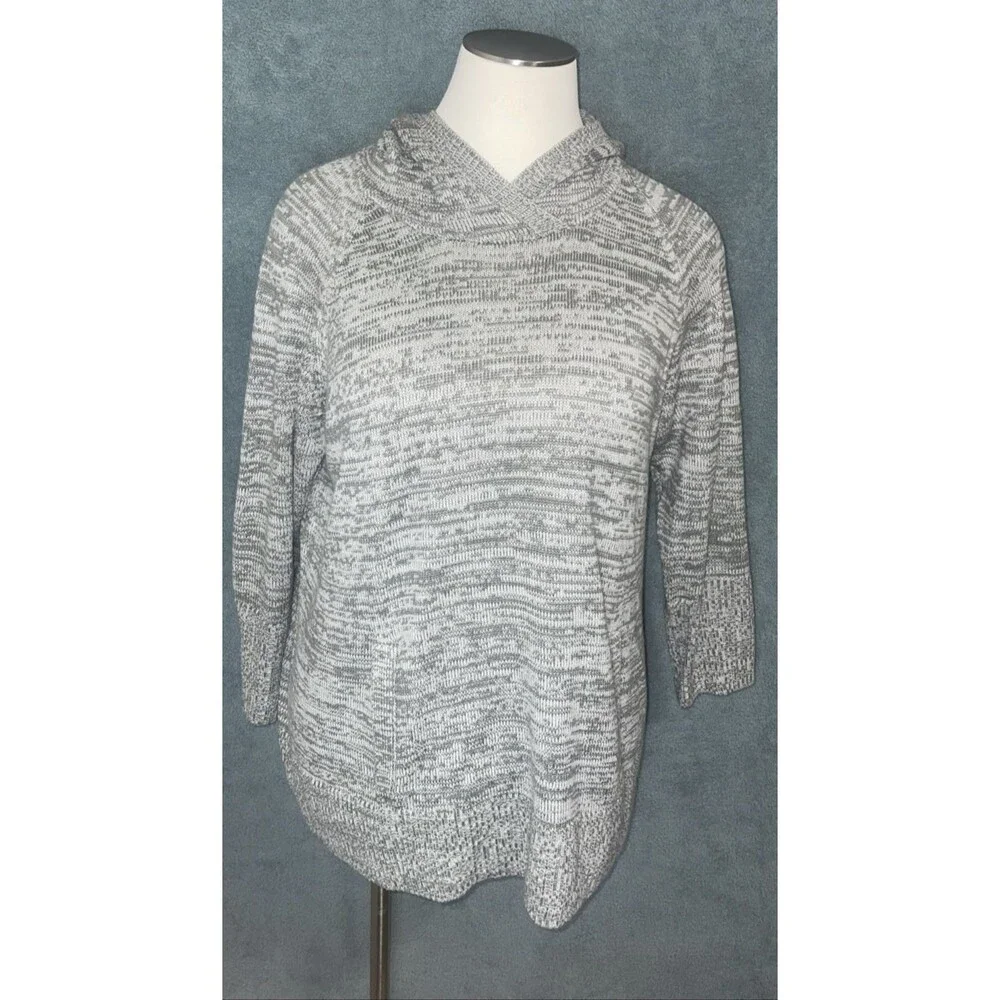 Avenue Plus Size Sweater 26/28 Gray White Marled Knit Hoodie Cozy Casual NWT‎